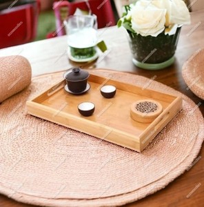 Bandeja de bambú de grado restaurante Bandeja de almacenamiento de madera maciza simple de bambú rectangular para té y barbacoa Durabilidad de aspecto natural - Product Image 3