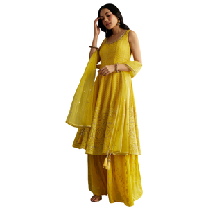 ชุดสูทเกอร์ตาพาลาซโซสีเหลืองทรงเอเสื้อผ้าแนวพื้นเมืองสำหรับผู้หญิงเครื่องแต่งกายสำหรับงานปาร์ตี้ออกแบบได้ตามต้องการ - Product Image 3