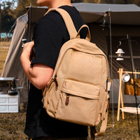 Sac à dos vintage en toile kaki délavée avec fermeture éclair et garniture en cuir, grande poche à rabat, idéal pour l'école, les voyages, les loisirs, les étudiants et l'usage quotidien