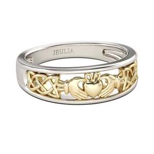 Bague pour femme Jeulia en argent sterling bicolore Claddagh avec zircon et perle - Product Image 2