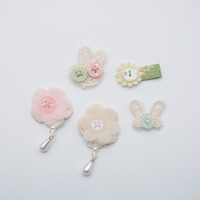 Appliques en tissu lapin fleuri en gros avec bouton et perle tombante, embellissements sans colle pour pinces à cheveux, vêtements, sacs, artisanat DIY