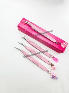Pinzas para Extensión de Pestañas con Recubrimiento en Polvo Rosa Claro, Diferentes Estilos, con Diferentes Adornos, Logotipo Personalizado, Instrumento de Belleza - Product Image 3