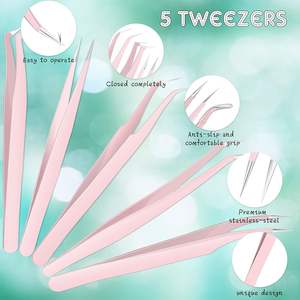 5 pinces à épiler en acier inoxydable pour extensions de cils, pointues, pour volume - Product Image 3