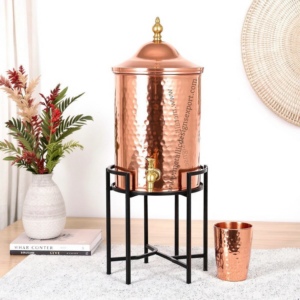 Dispensador de bebidas de cobre martillado ecológico con soporte de metal Servidor de bebidas elegante para fiestas Bodas y uso doméstico - Product Image 6