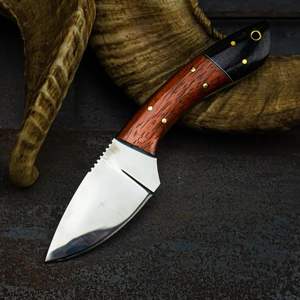 Cuchillo de Caza/Camping de Acero de Damasco Hecho a Mano Personalizado al por Mayor ODM OEM con Mango de Hueso de Color y Funda de Cuero - Product Image 2