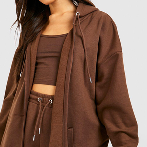 Ventes en gros de ensembles de sweat-shirts pour femmes en 2 pièces, 100% coton, taille plus, longueur genou, streetwear, vêtements de sport décontractés - Product Image 4