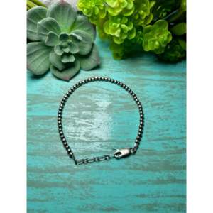 Navajo-Made 3mm Beaded Sterling Silver Bracelet with Gold Plating <b>Charm</b> and Ball Shape Heart Pattern for Gift - Product Image 2