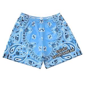 Pantalones cortos de malla para hombre, pantalones cortos de baloncesto azul cielo/blanco, pantalones cortos de primavera con cordón, método de tejido de punto, fabricante directo - Product Image 2