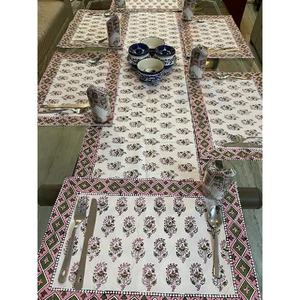 Indian Handcrafted Hand Block Printed Mats Set of 6 Placemats and Napkins Set <b>Table</b> <b>Decor</b> Cotton Mats and Linen Napkins - Product Image 4