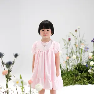 Hand Embroidery Flower Machine Embroidery Baby Girl Vintage Dress Pink Short Sleeves OEM ODM For Kids Julie Dress
