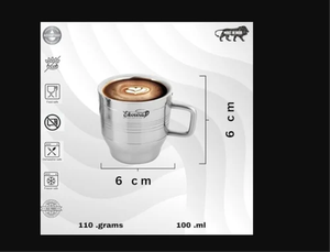 Tasse à thé Deluxe de 100ml en acier inoxydable de qualité supérieure incassable à double paroi avec miroir Design écologique Boissons avec assiette à boissons - Product Image 2