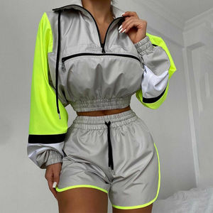 Ensemble court imperméable deux pièces pour femme, coupe-vent respirant à capuche, grande taille, streetwear, gym, hiver, léger, en nylon - Product Image 3