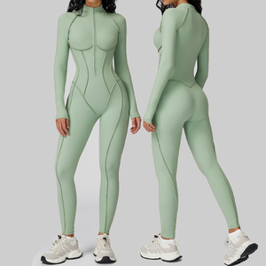 Conjunto de fitness de nailon personalizado al por mayor para mujer, ropa de Yoga de una pieza, ropa deportiva, monos sin espalda, monos holgados - Product Image 1