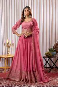 A-Line Mezcla de seda Bordado pesado Semicosido Nupcial Lehenga Choli Set Incluye Net Dupatta Lavable Natural para fiesta - Product Image 2