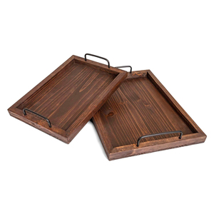 Bandeja de madera de pino artesanal de primera calidad con asas de metal, Juego de 2 bandejas decorativas y duraderas para uso en restaurantes y hoteles - Product Image 1