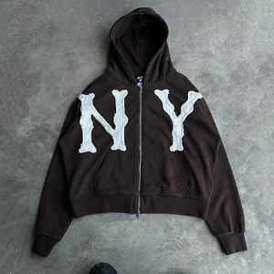 Nouveau pull à capuche en jean vieilli avec conception personnalisée pour hommes pull zippé avec imprimé brodé hiver 100% coton doublé polaire - Product Image 6