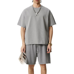 Ensemble short d'été décontracté unisexe pour hommes T-shirt à manches courtes 100% coton et short délavé au soleil avec motif imprimé - Product Image 5