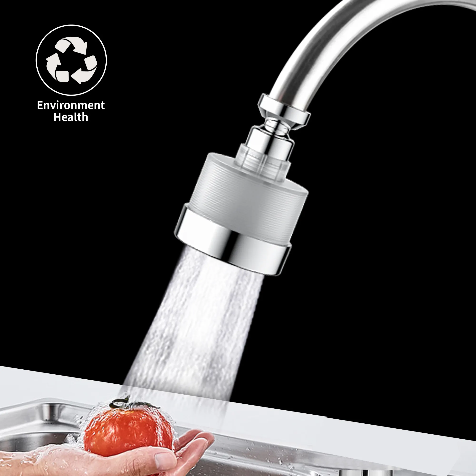 उच्च गुणवत्ता के साथ 360 घूर्णन नल पानी फिल्टर शोधक निकालता क्लोरीन फ्लोराइड हार्ड पानी के लिए रसोई और बाथरूम सिंक