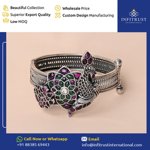 Exclusive Hot Deal on Genuine Quality Gorgeous Peacock Design Oxidised Silver Multi Color Stone Studded Women's Bangles - Product Image 2
