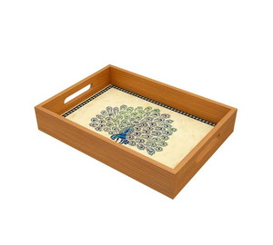 Bandeja de lujo con estampado de madera de mango para cocina y vajilla Bandeja para servir alta - Product Image 5