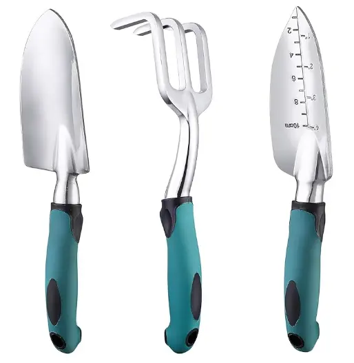 Nova tendência 3 peças de ferramentas de jardineiro em alumínio para uso doméstico conjunto de ferramentas de jardim com alça PP