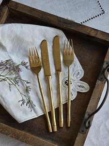 Couverts en laiton de haute qualité de haute qualité cuillère couteau fourchette ensemble prix bas avec manche en acier inoxydable couleur or - Product Image 4