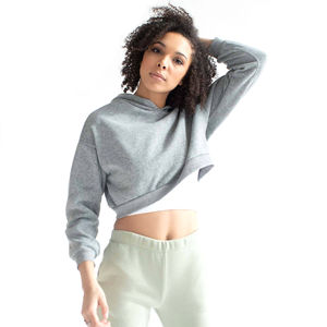 Haut court personnalisé pour femmes, pulls à capuche, fabricant OEM de manches croisées à blocs de couleurs pour automne, hiver, logo avant - Product Image 2