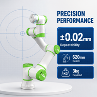 Brazo Robótico Colaborativo Compacto de Precisión de 6 Ejes, Carga Útil de 3 kg, Alcance de 620 mm, IP65 para Automatización de Fábrica, CE ISO TS 15066