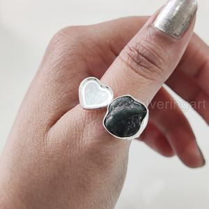 Joyería de piedra en bruto Anillo de mujer Piedra preciosa de Esmeralda natural Anillo de corazón de piedra natal Joyería de Navidad Anillo de plata esterlina 925 - Product Image 4