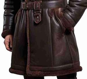 Trench Leather <b>Coat</b> <b>Men</b> Genuine High Quality Fur Lined Mid <b>Length</b> Uniform Style Long <b>Coat</b> for <b>Men</b> Motorcycle & Auto Racing Wear - Product Image 4