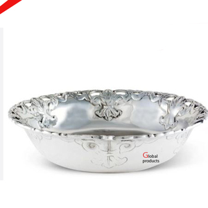 Tazón de servir de acero inoxidable con acabado plateado brillante y diseño floral para hoteles, restaurantes y bares - Product Image 4