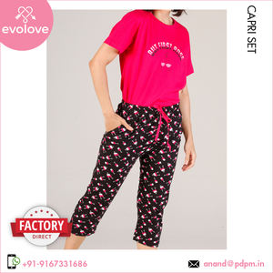 Fabricado EN LA India Venta caliente 100% ropa de dormir de algodón Vestido de noche Hasta la rodilla Pijama de dos piezas para mujer Conjunto Capri - Product Image 5