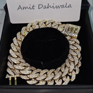 Probador de Diamantes, Cadena Cubana de Plata S925 con Moissanita VVS, Estilo Hip Hop, 3 Filas, para Hombre, 14mm-20mm - Product Image 1