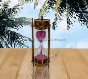 Reloj de arena de latón Reloj de arena de 3 minutos con brújula lateral Reloj temporizador con arena púrpura brillante Decoración de mesa Reloj de arena