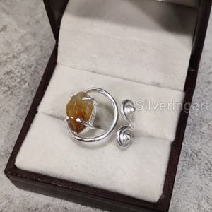 Bijoux en pierre brute Bague pour femme Citrine naturelle Pierre précieuse brute Novembre Pierre de naissance Bijoux de créateur Bague en argent sterling 925 - Product Image 3