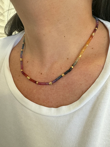 Collar multicolor de arcoíris con cuentas de zafiro certificadas GIA en oro amarillo de 14K para joyería de moda para mujer - Product Image 3