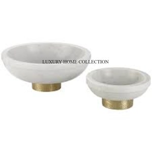 <b>Large</b> <b>Marble</b> Bowls with Smooth Metal Base Surface for Fruit Salad Serving or As a Luxurious Addition to Your Home Interiors - Product Image 5