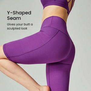 Pantalones cortos de yoga para mujer personalizados con estampado y bordado Pantalones cortos de entrenamiento de cintura alta Pantalones cortos de gimnasio elásticos transpirables - Product Image 6