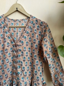 Hand Block Printed 100% Cotton Indian <b>Dress</b> Casual <b>Tunics</b> and Long Gown with Embroidered Decoration" - Product Image 6