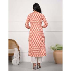 Pink Floral <b>Printed</b> Straight Kurti Butti <b>Block</b> Style Traditional Indian Ethnic Cotton Dress Rayon Daily Wear Party Ocasional Use - Product Image 5