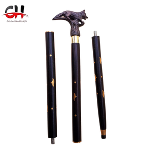 Palo para caminar negro con mango de cabeza de Lobo tallado a mano náutico en tres desmontar regalo de madera - Product Image 5