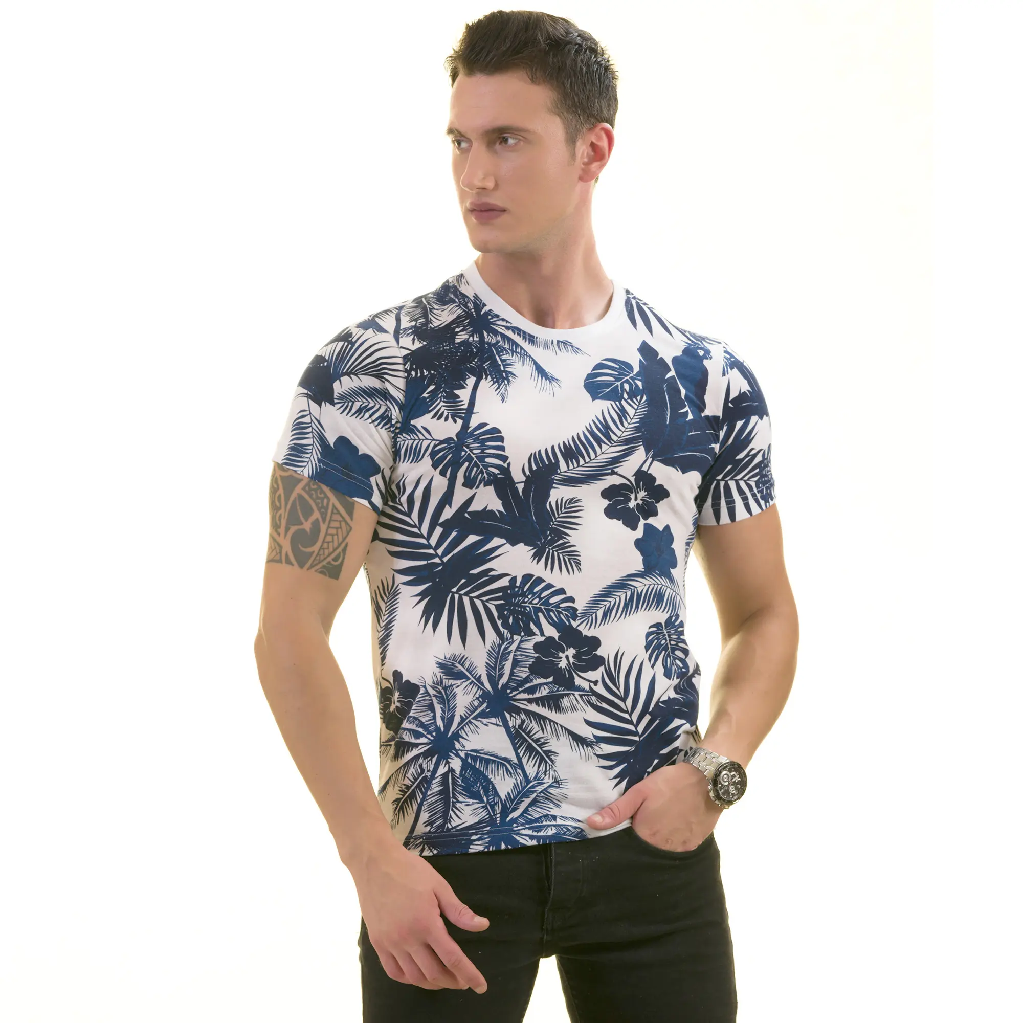 quality brand T shirt Men's Fashion Print Color Matching Casual Slim Fit Short Sleeve T-Shirt made in turkey
