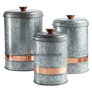 Acier inoxydable couleur argent fini brillant poli ensemble de 3 ustensiles de cuisine nourriture et autres articles organisation de stockage pots en étain - Product Image 4