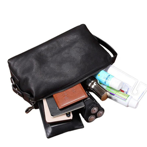 Neceser de Cuero Genuino con Cierre de Cremallera, Estilo Clásico, Portátil, Organizador de Artículos de Aseo para Hombre, Tamaño Mediano, Asa Suave - Product Image 2