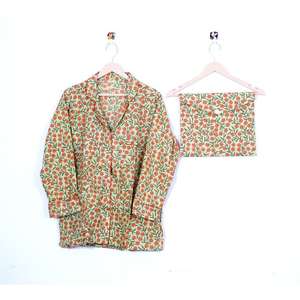 Ensemble de pyjamas d'été pour femmes, couleur unie, coton imprimé floral, doux et respirant, vêtements de nuit - Product Image 4