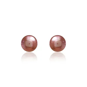Boucles d'oreilles clous en perles d'eau douce roses pour femmes, argent 925, géométriques classiques, qualité AAA, plaqué argent, certifiées par un tiers, ART - Product Image 4