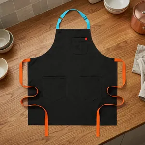 Delantal de Lona sin Mangas con Tirantes Naranjas y Cuello Azul, Reutilizable, Lavable a Máquina, para Cocinar, Uso Diario, Moderno - Product Image 1