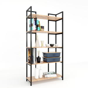Étagère à 5 niveaux DRACO avec structure en fer et plateau en bois d'hévéa, type sur pied pour salon - KS68065 - Product Image 2