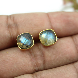 ต่างหูเม็ดเดี่ยวอัญมณีลาบราดอไรต์ธรรมชาติสไตล์โบโฮต่างหูเม็ดกลมเคลือบทองขายส่งสำหรับอินเดีย - Product Image 1