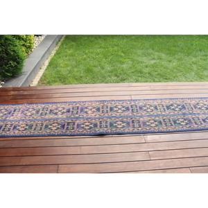 Alfombra Turca Vintage, Alfombra de 1,7x11,2 pies, Alfombra de Lana con Diseño Floral Azul - Product Image 3